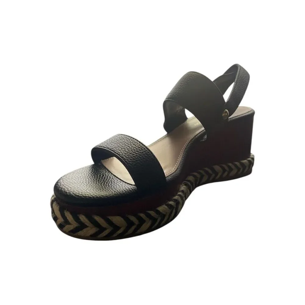 BCBGeneration Allia Black Wedge Sandals Open Toe Ankle Strap Womens Size 8M NWB